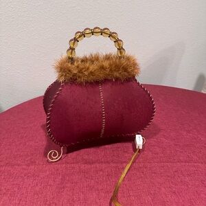 Elegant Burgundy Handbag Lamp with Beaded Handle